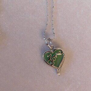 Ladies Green Jade  - "Love" Necklace